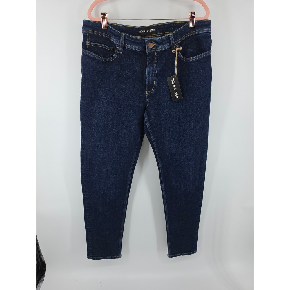 Indigo & Chino Mens Eco-Vogue Denim Jeans 38x32 Dark Wash Organic Cotton Stretch